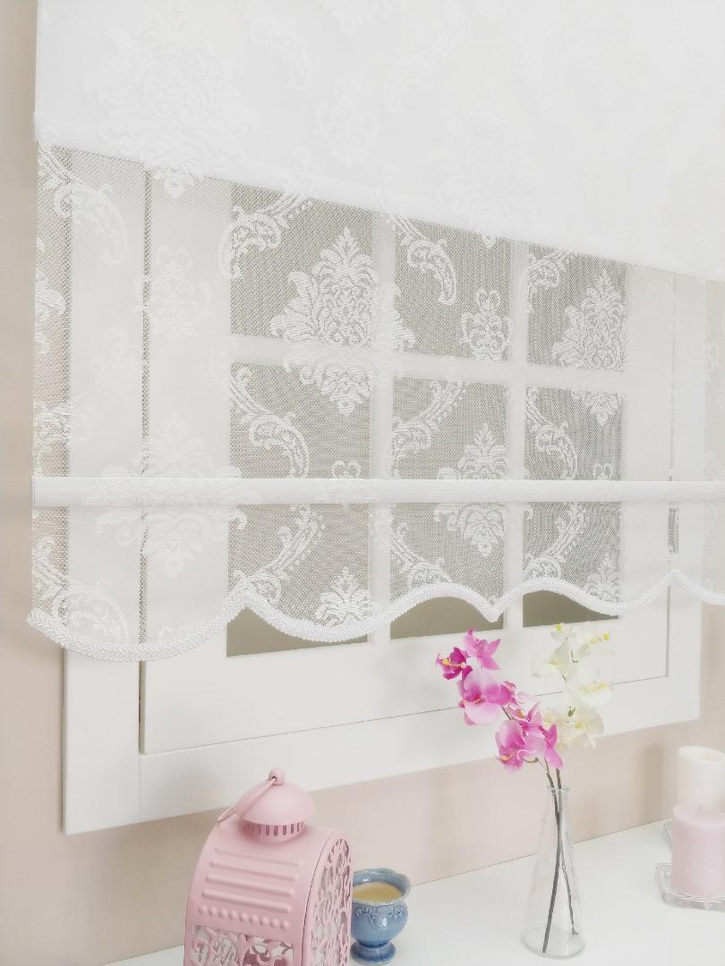 Örme Tül Stor Perde Damask Desen Beyaz - Çift Sistem Tül Stor Perde online satış