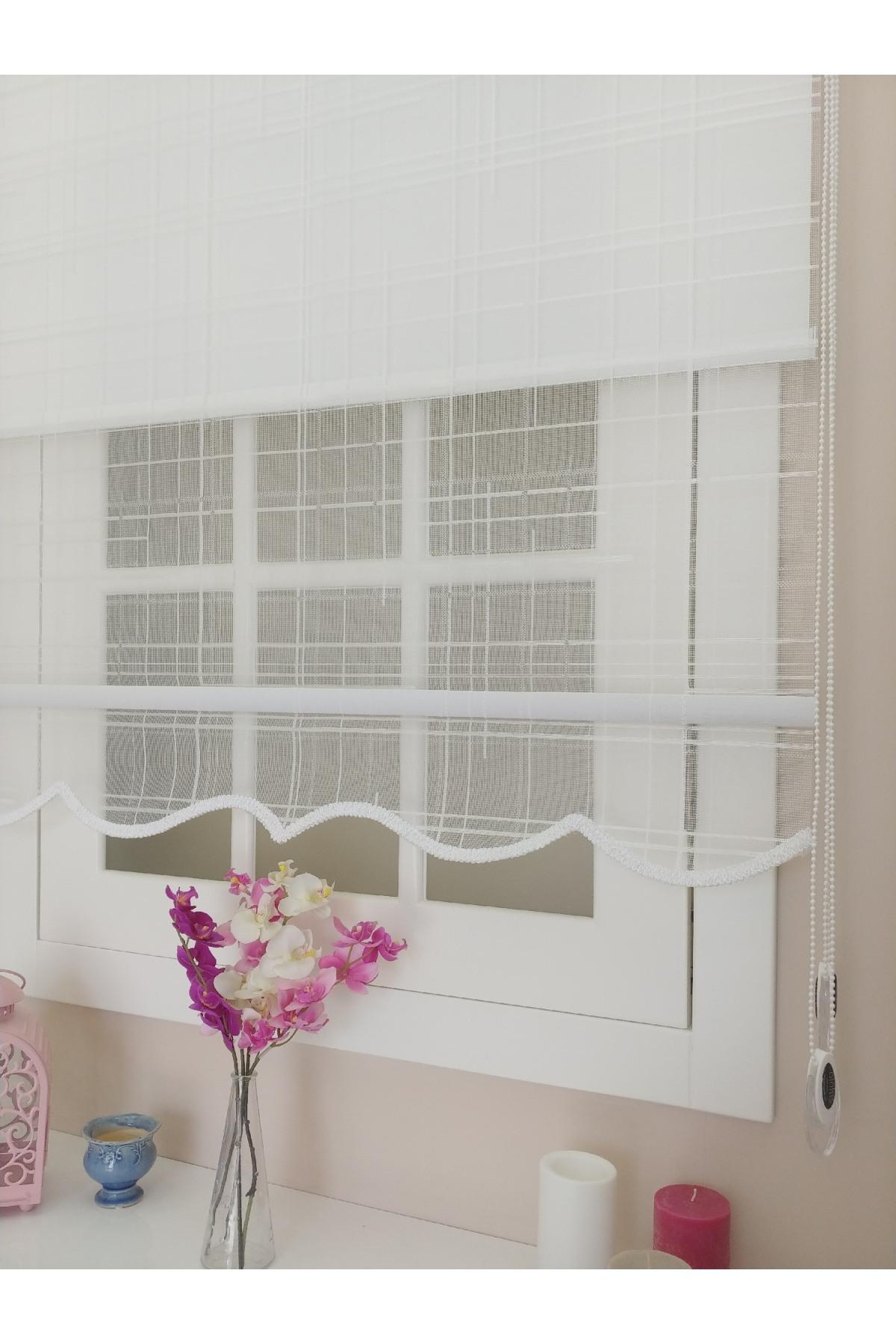 Atölye Perde Çiftli Sistem Ekose Desen Tül ve Stor Perde - Çok Satan Perdeler online satış