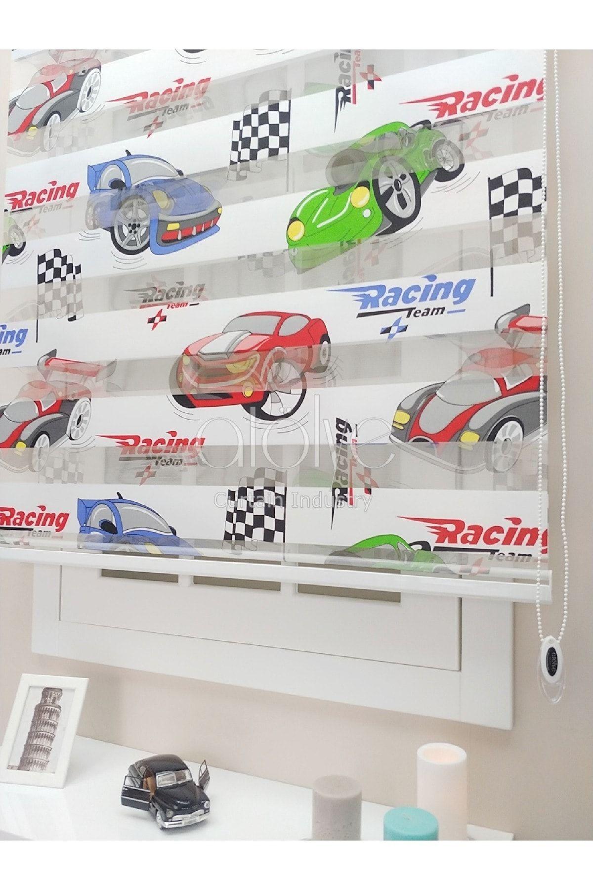 Beyaz Kırmızı Racing Araba Baskılı Zebra Stor Perde - Çok Satan Perdeler online satış