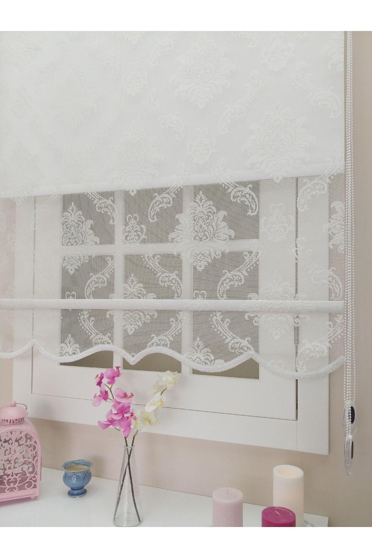 Atölye Perde Çiftli Sistem Beyaz Örme Damask Tül+stor - Çift Sistem Tül Stor Perde online satış